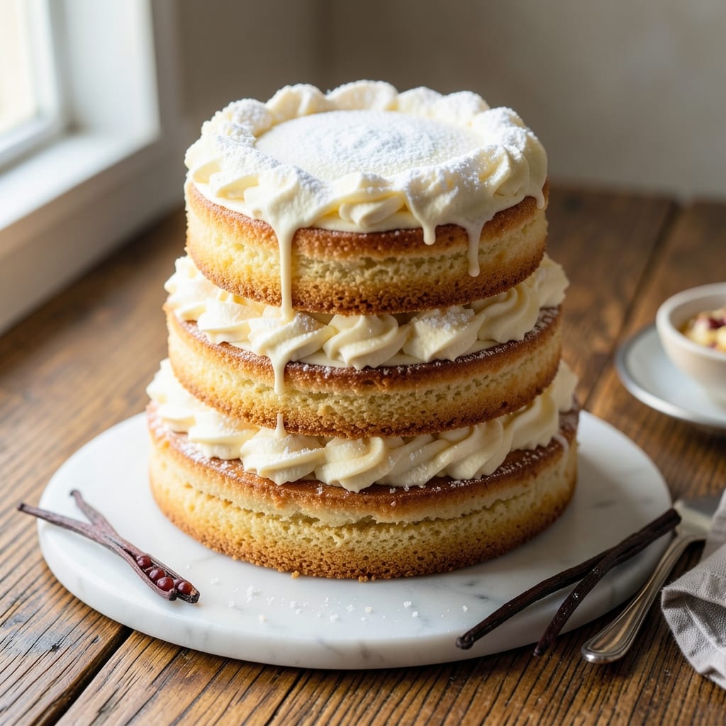 3 Layer Vanilla Cake Recipe From Scratch: Moist Layers and Vanilla Buttercream Rivers