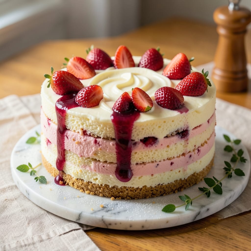 Ambrosia Fresh Strawberry Cake Recipe: Layered Cream Cheese Bliss