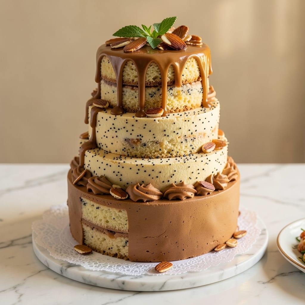 Almond Poppy Seed Wedding Cake Recipe: Luxe Layers With Mirror Glaze Elegance