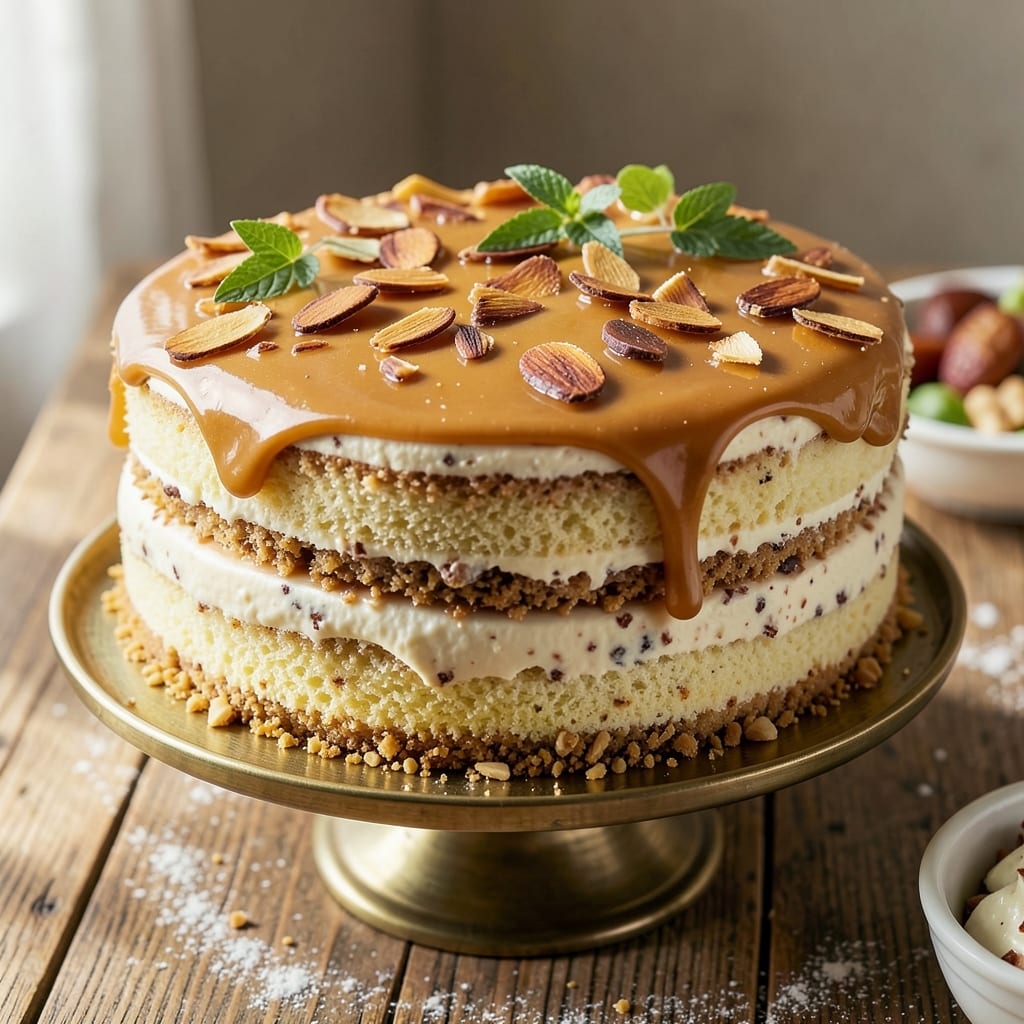 Almond Crunch Cake Recipe: Toasted Nut Crunch Top and Silky Vanilla Layers