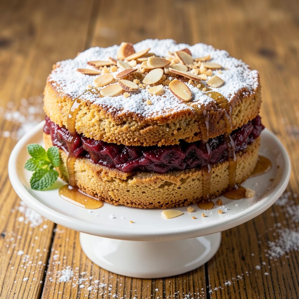 Almond Rhubarb Cake Delight Recipe: Tart-Sweet Balance With Buttery Crust