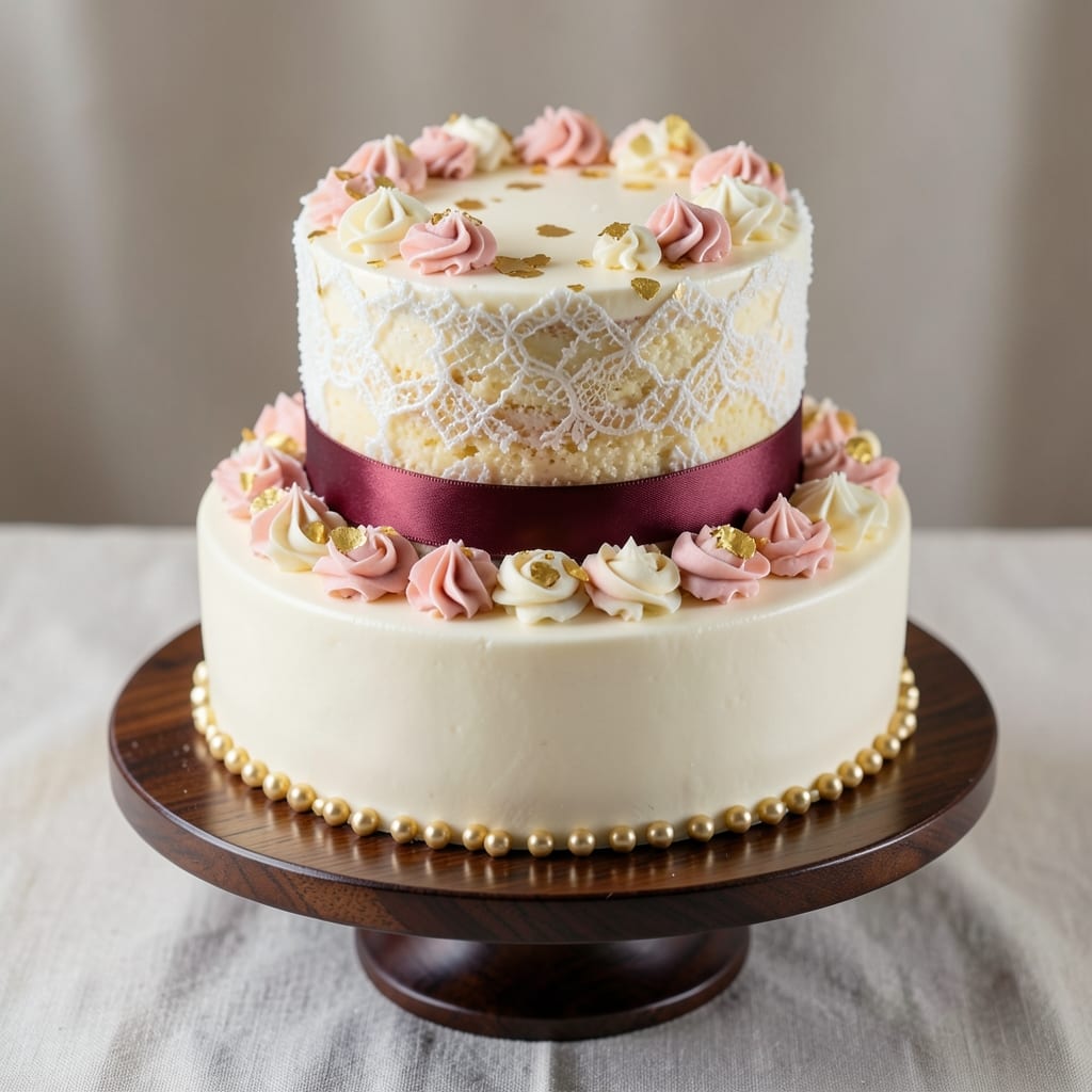 2 Tier Wedding Cake Recipe: Elegant Vanilla Buttercream Rivers and Crisp Fondant Crown