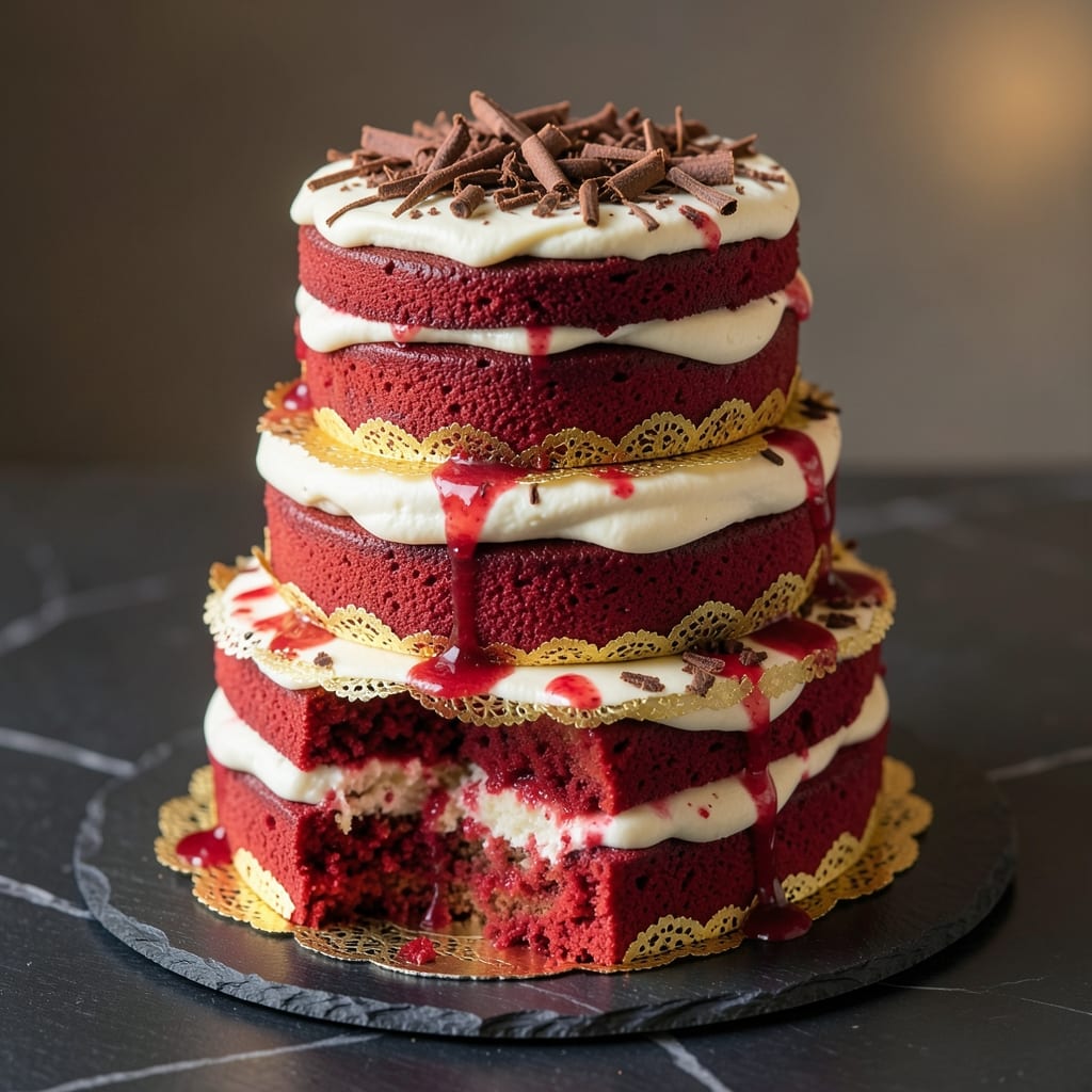 3 Tier Red Velvet Cake Recipe: Velvety Moisture and Cream Cheese Frosting Rivers