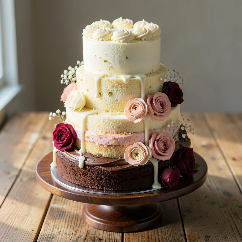 4 Tier Cake Recipe: Vanilla Buttercream Rivers and Crisp Fondant Crowns