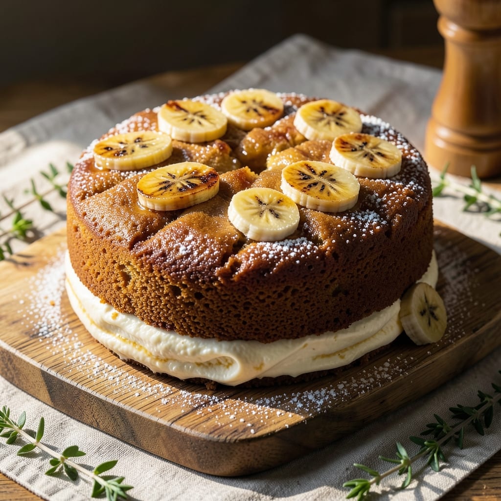 8-Inch Banana Cake Recipe: Moist Layers and Vanilla Frosting Rivers